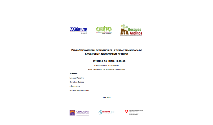 DIAGNÓSTICO GENERAL DE TENENCIA DE LA TIERRA Y REMANENCIA DE BOSQUES EN EL NOROCCIDENTE DE QUITO