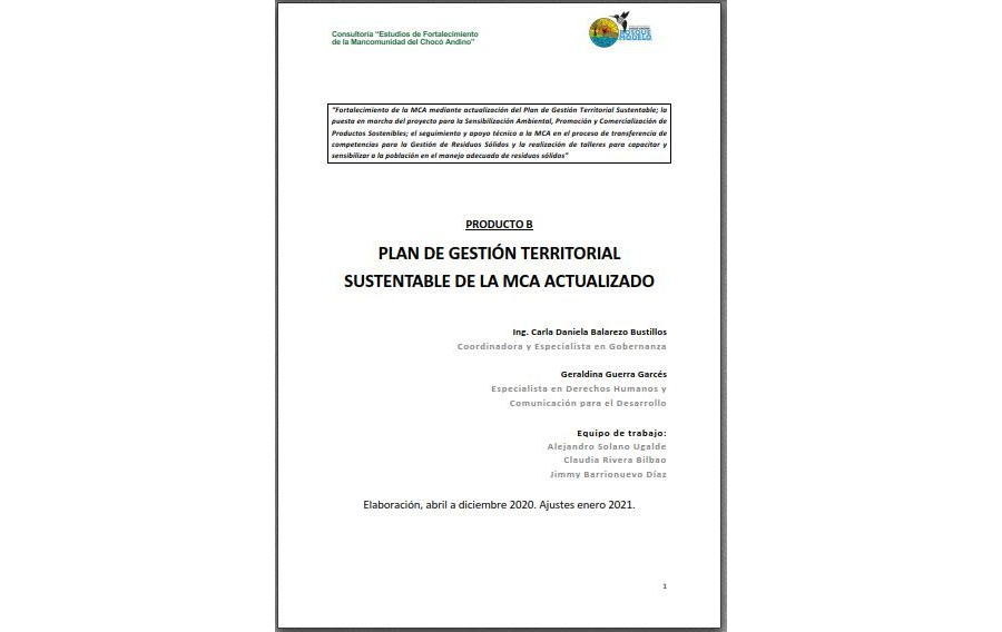 Plan de Gestión Territorial Sustentable de la MCA Actualizado